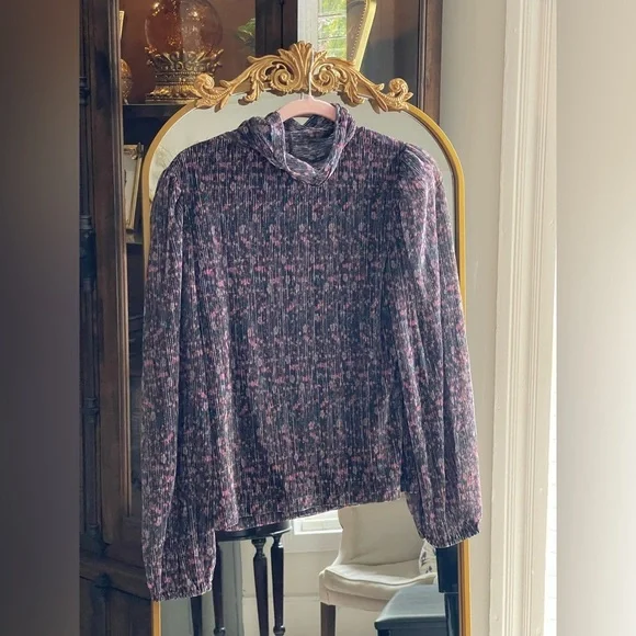 NWOT Sanctuary Night Dream Metallic Black Floral High-Neck Turtleneck Top - Picture 10 of 14